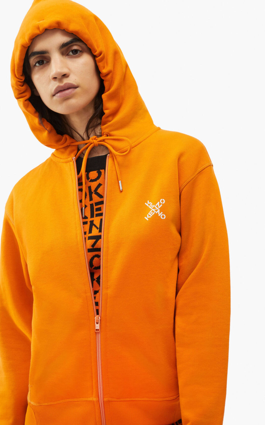 Sweatshirt Kenzo Sport Big X zipped Feminino - Laranja Escuro | 691KOVMWD